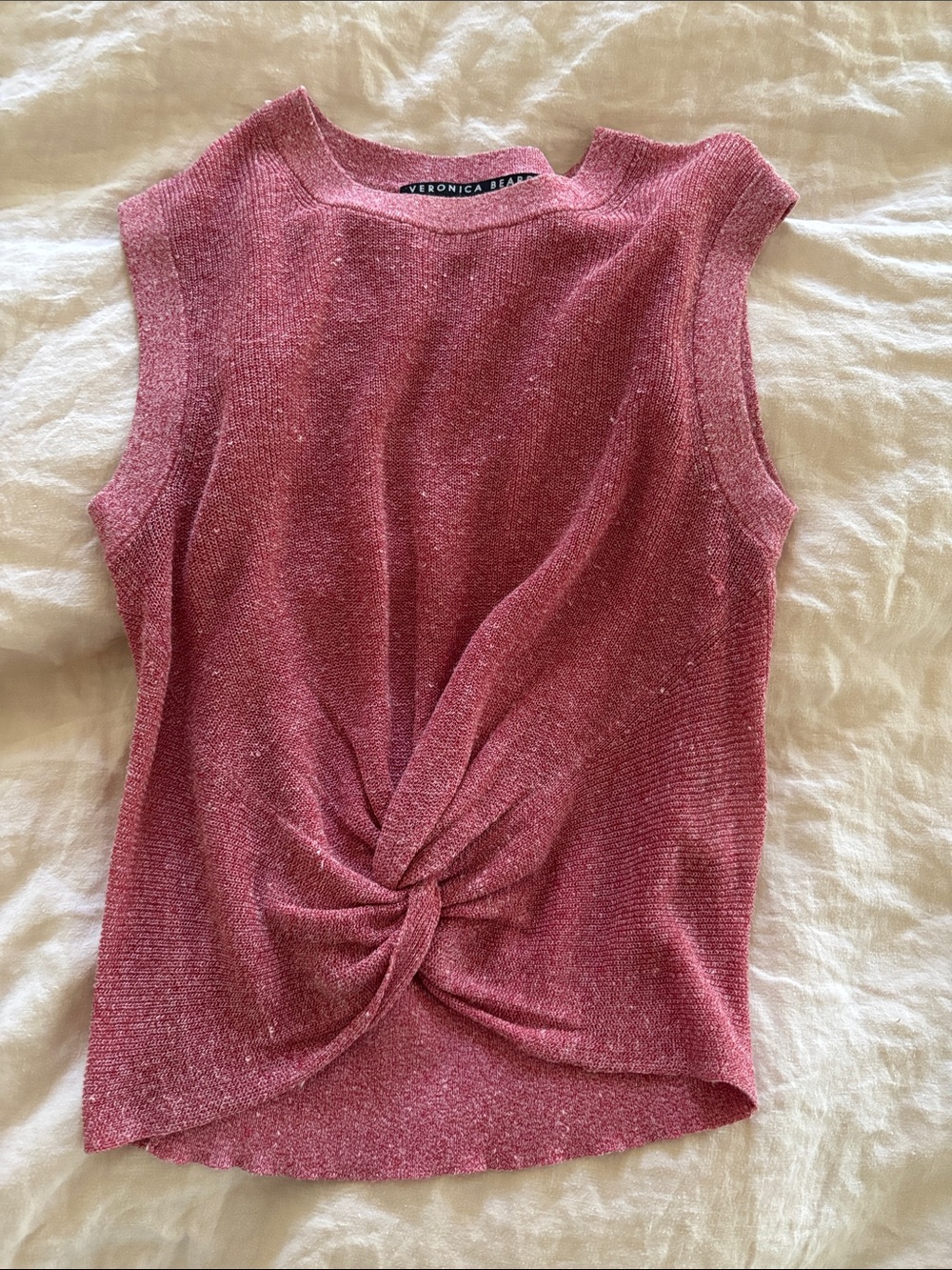 Veronica Beard Rose-Pink Knitted Twist-Front Tank